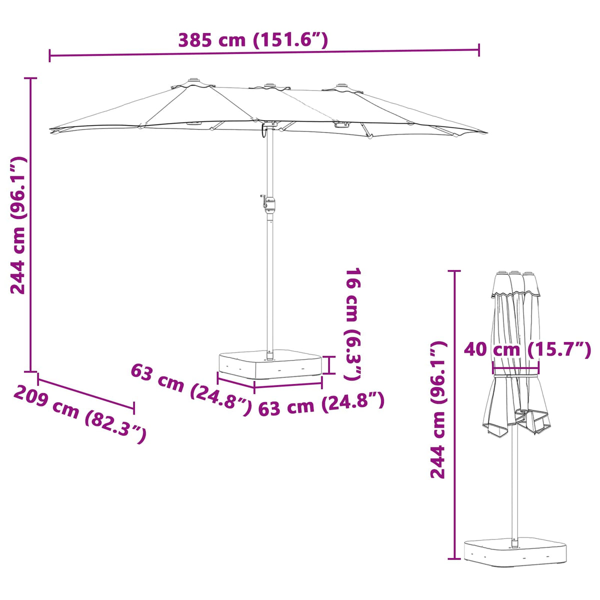 Vrtni suncobran Antracit 385 x 209 x 244 cm Poliester