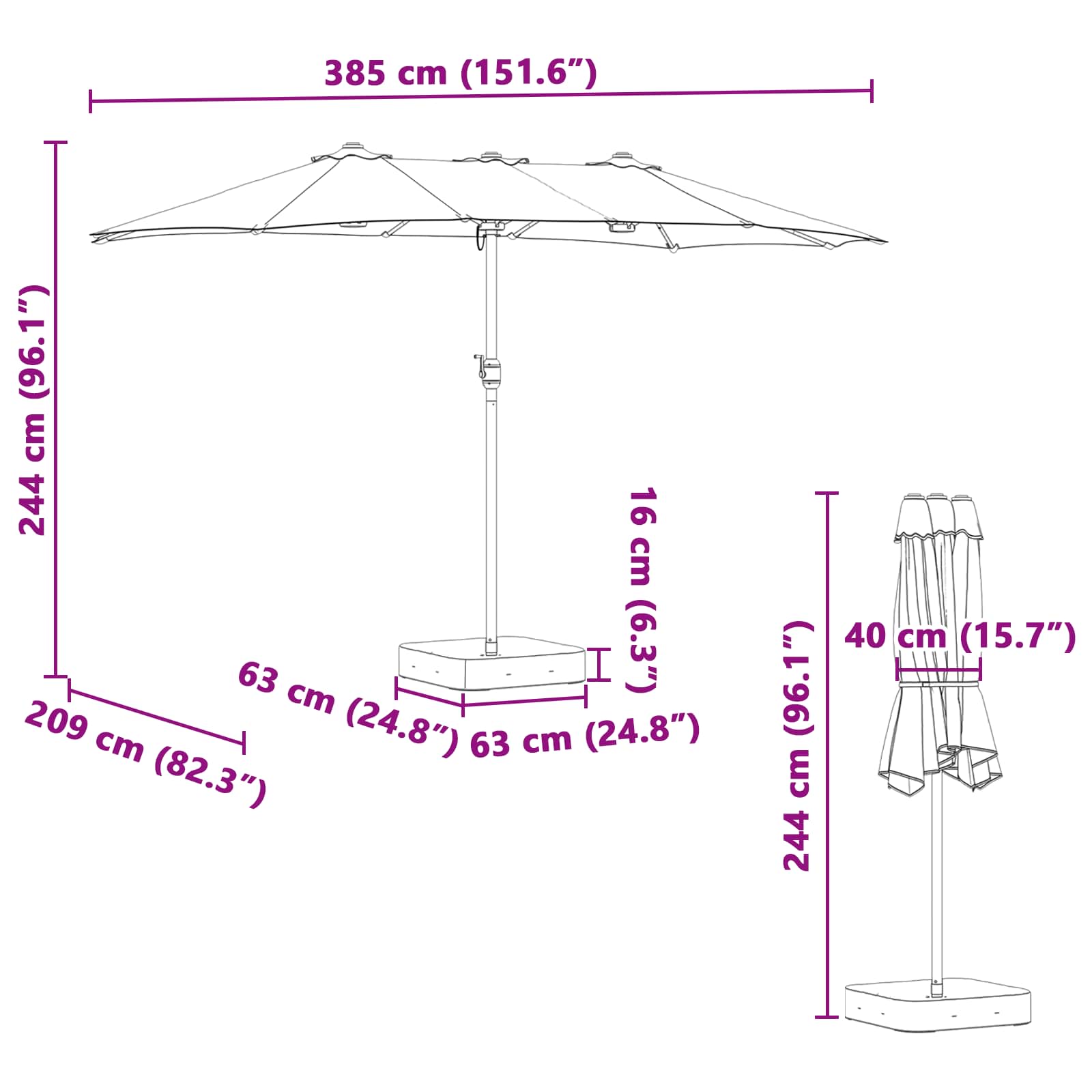 Vrtni suncobran Antracit 385 x 209 x 244 cm Poliester