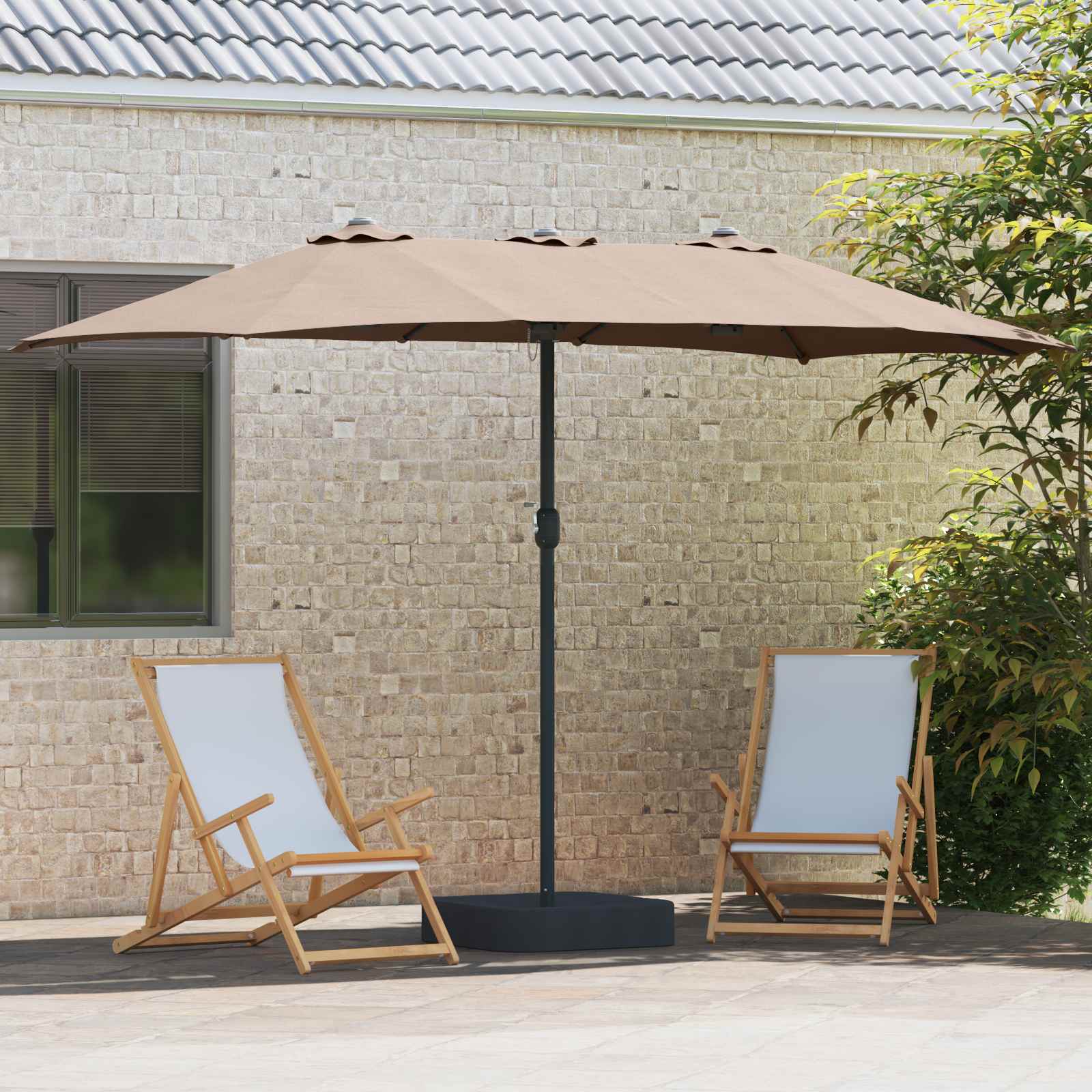 Vrtni suncobran Sivo-smeđa 385 x 209 x 244 cm Poliester
