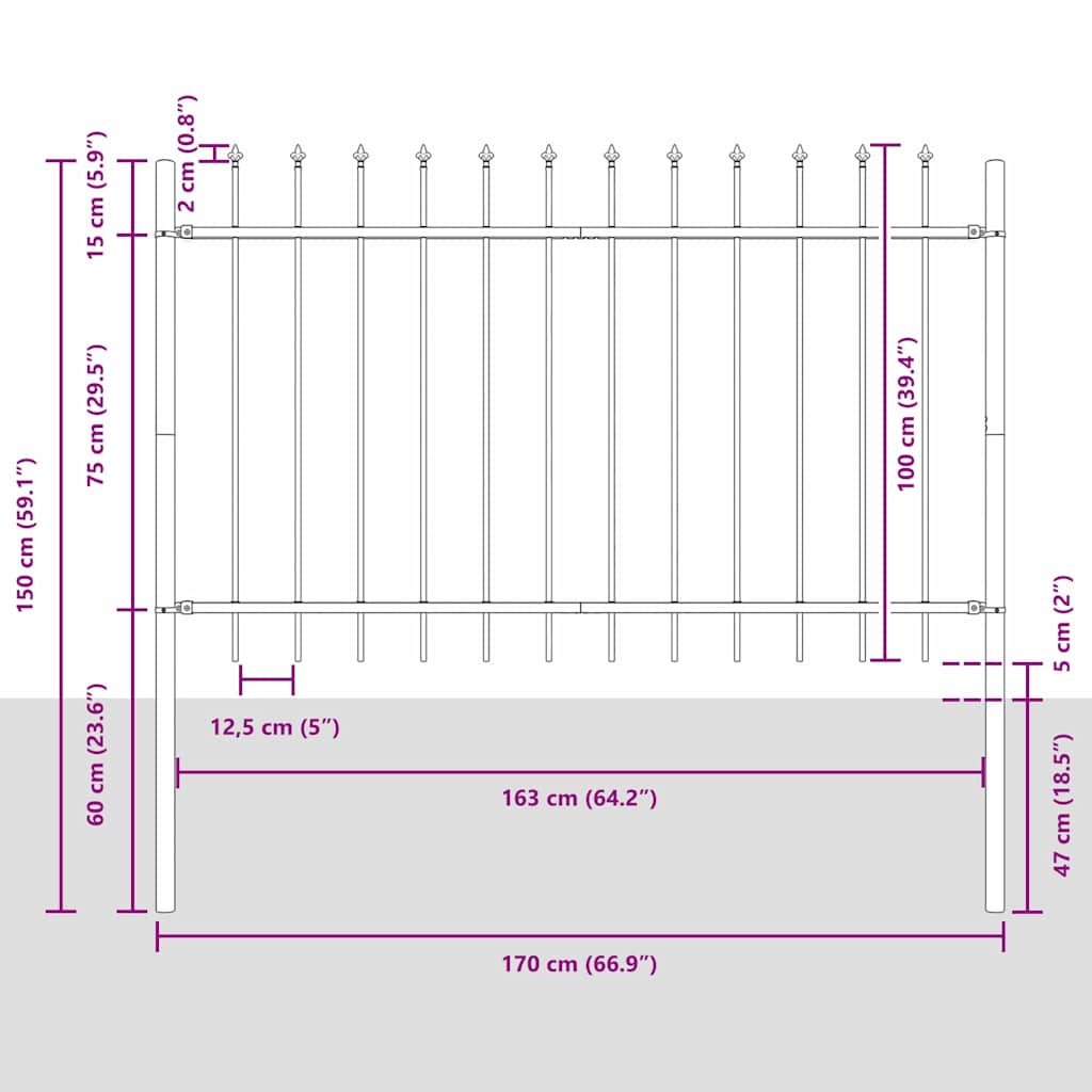 Vrtna Ograda 3 pcs Siva 5,1 x 1 m Čelik s prahom