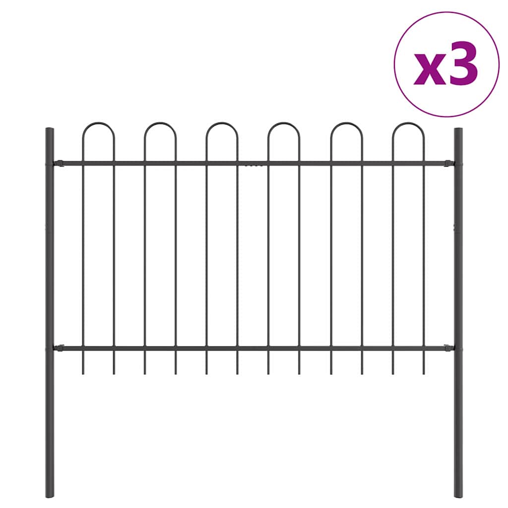 Vrtna Ograda 3 pcs Siva 5,1 x 1,2 m Čelik s prahom