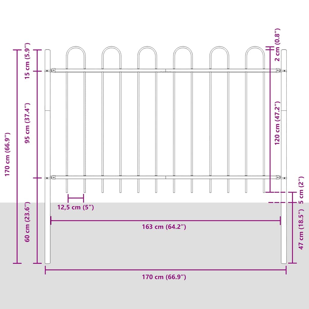 Vrtna Ograda 3 pcs Siva 5,1 x 1,2 m Čelik s prahom