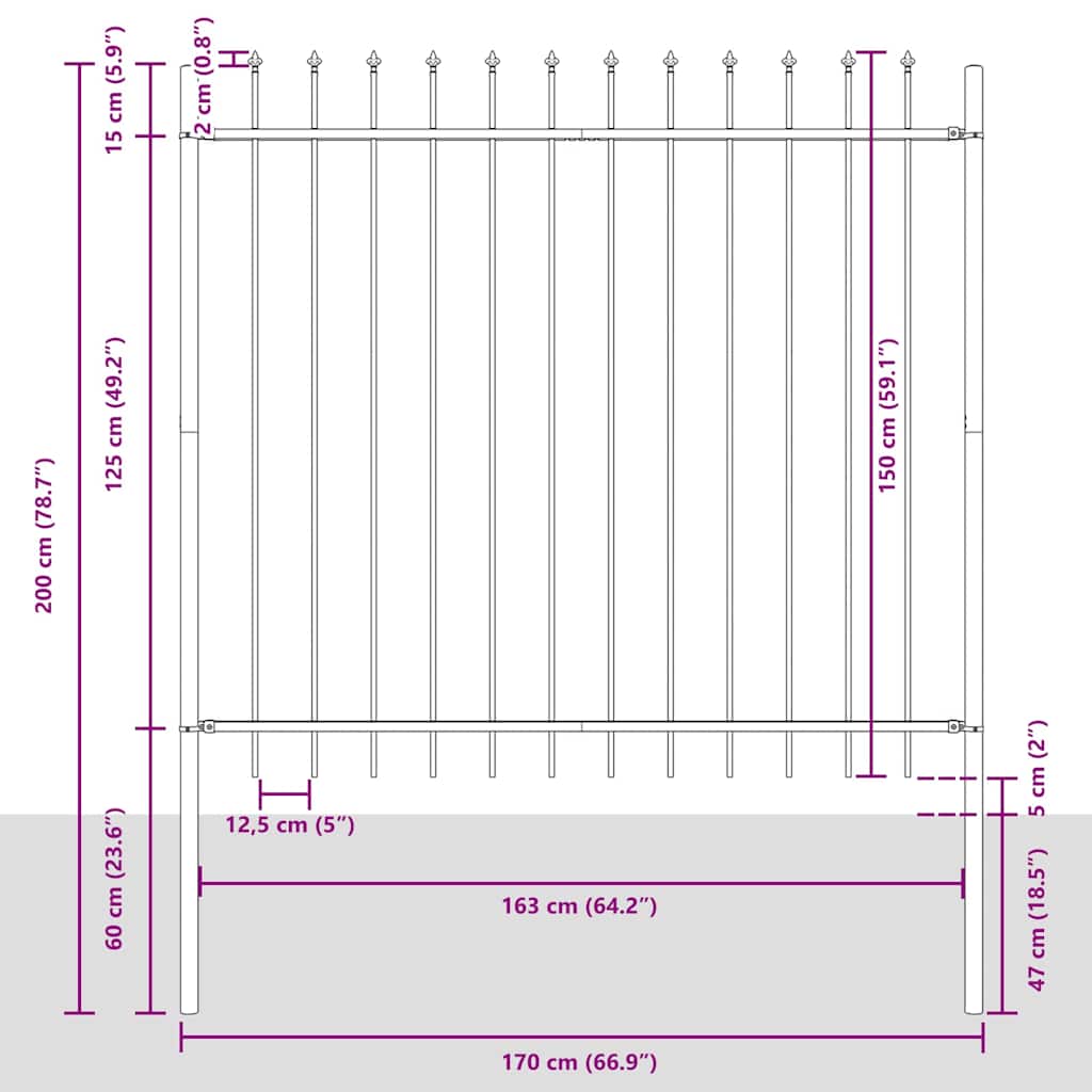 Vrtna Ograda 4 pcs Siva 6,8 x 1,5 m Čelik s prahom