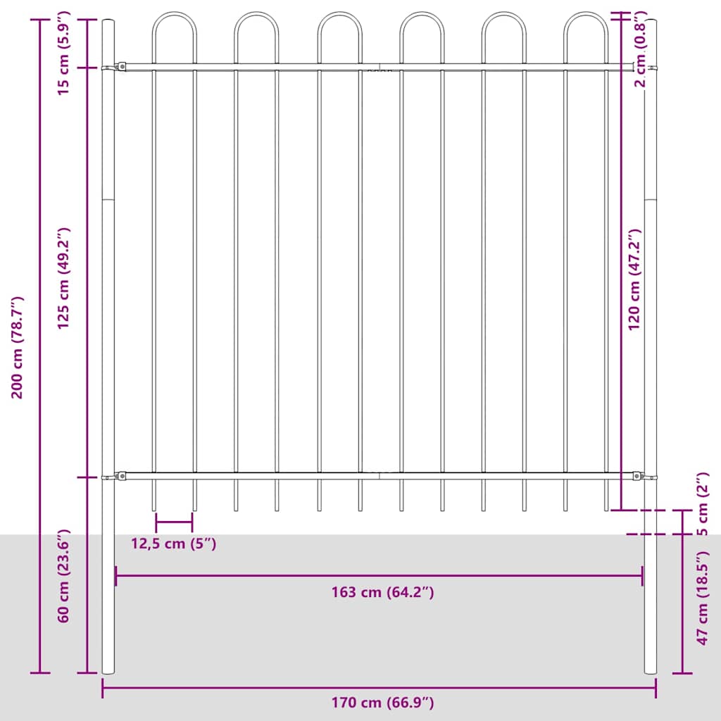 Vrtna Ograda 5 pcs Siva 8,5 x 1,5 m Čelik s prahom