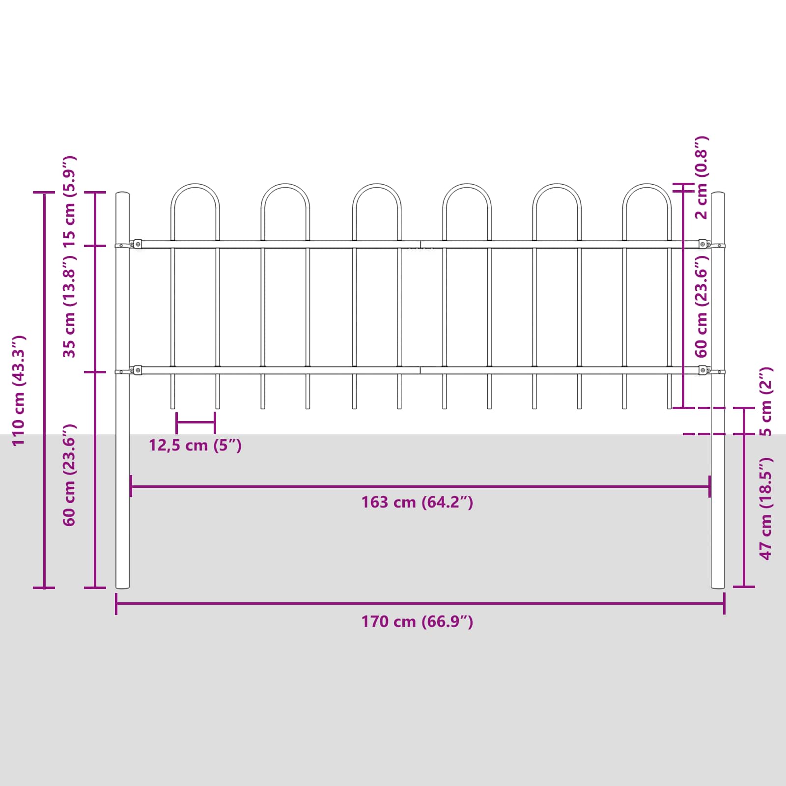 Vrtna Ograda 5 pcs Bijelo 8,5 x 0,6 m Čelik s prahom