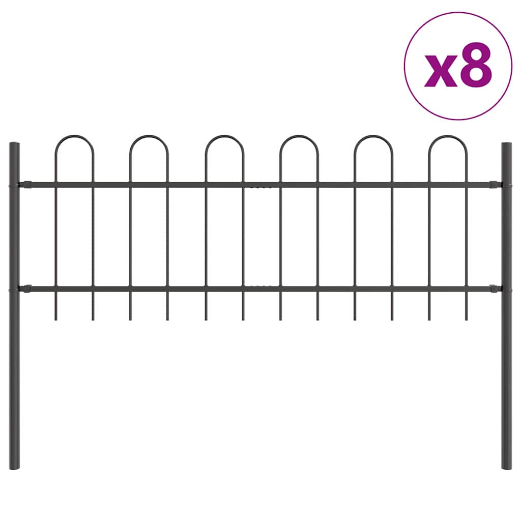Vrtna Ograda 8 pcs Siva 13,6 x 0,6 m Čelik s prahom