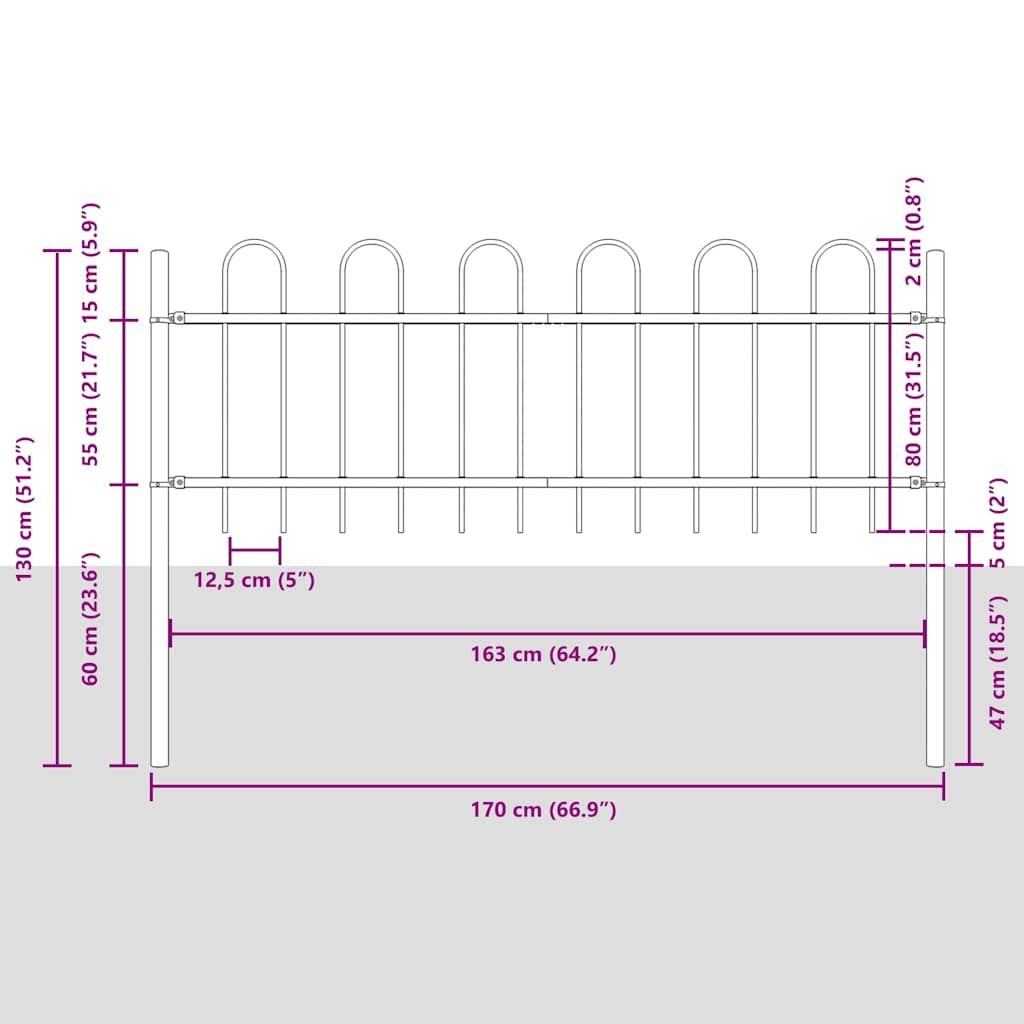 Vrtna Ograda 8 pcs Siva 13,6 x 0,8 m Čelik s prahom
