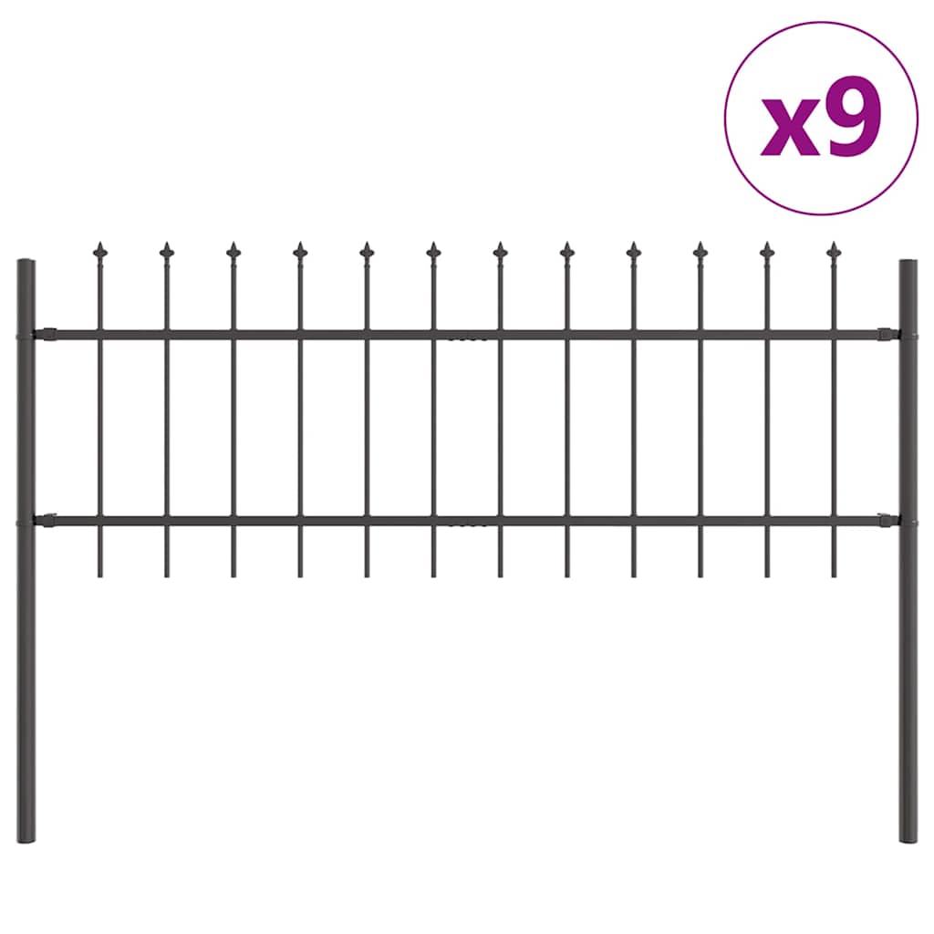 Vrtna Ograda 9 pcs Siva 15,3 x 0,6 m Čelik s prahom