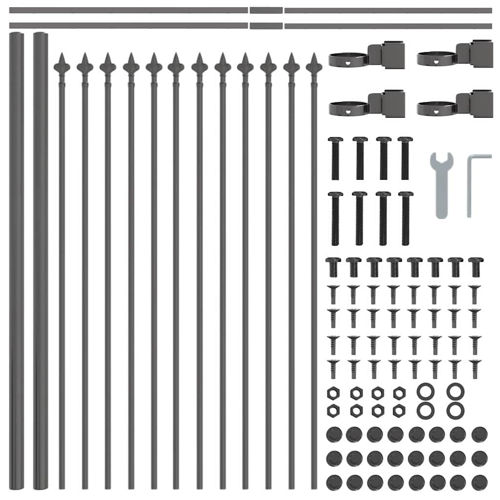 Vrtna Ograda 9 pcs Siva 15,3 x 0,6 m Čelik s prahom