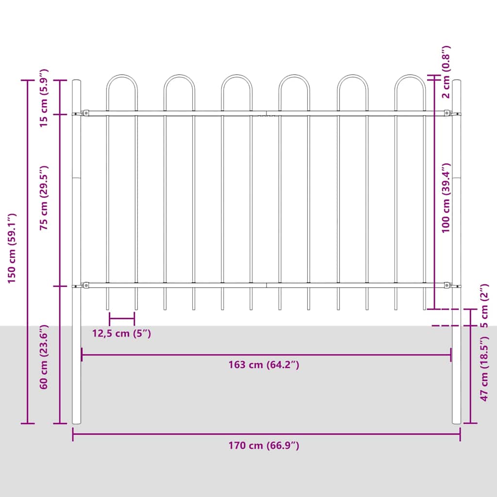 Vrtna Ograda 9 pcs Siva 15,3 x 1 m Čelik s prahom