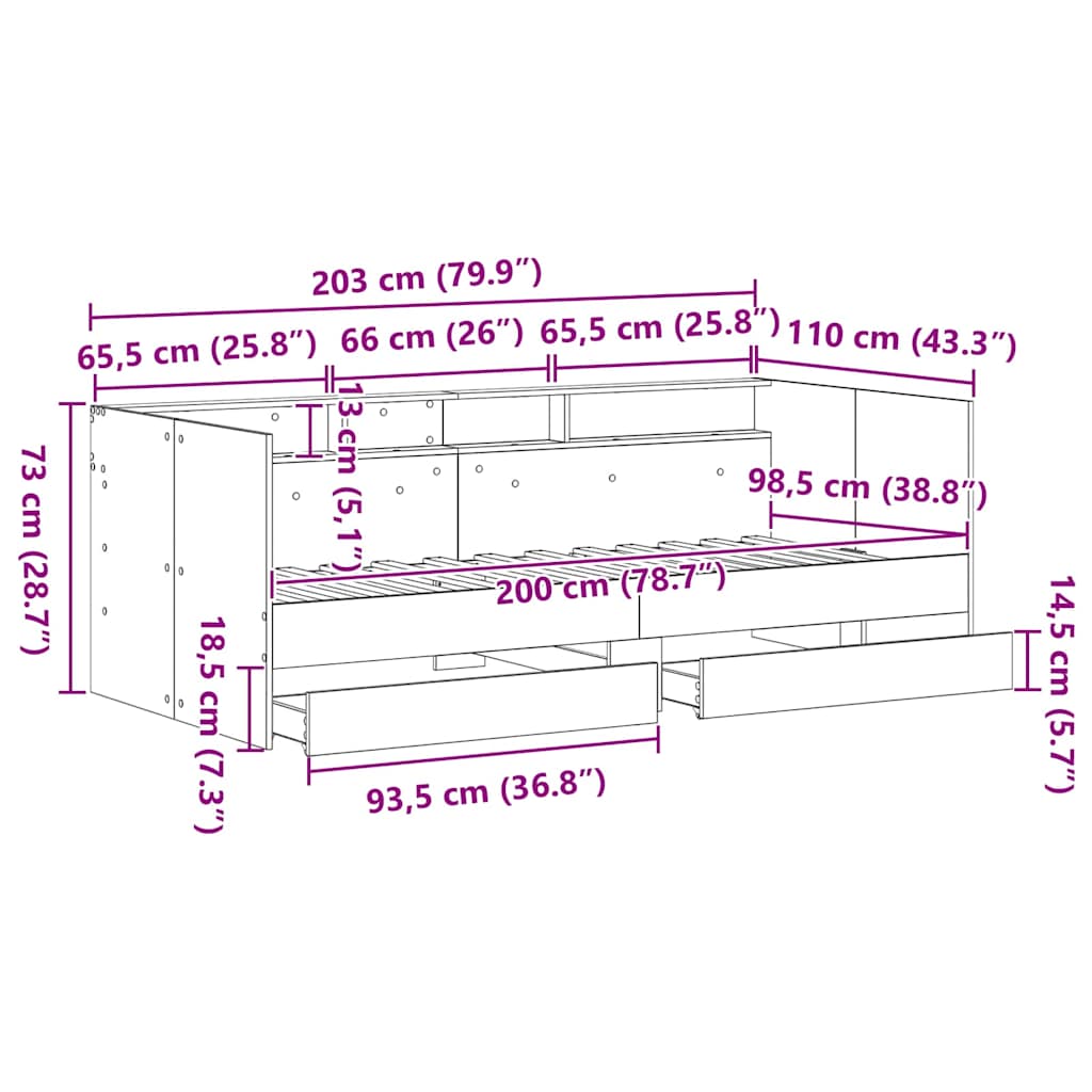 Krevet na dan Staro drvo 100 x 200 cm Konstruirano drvo