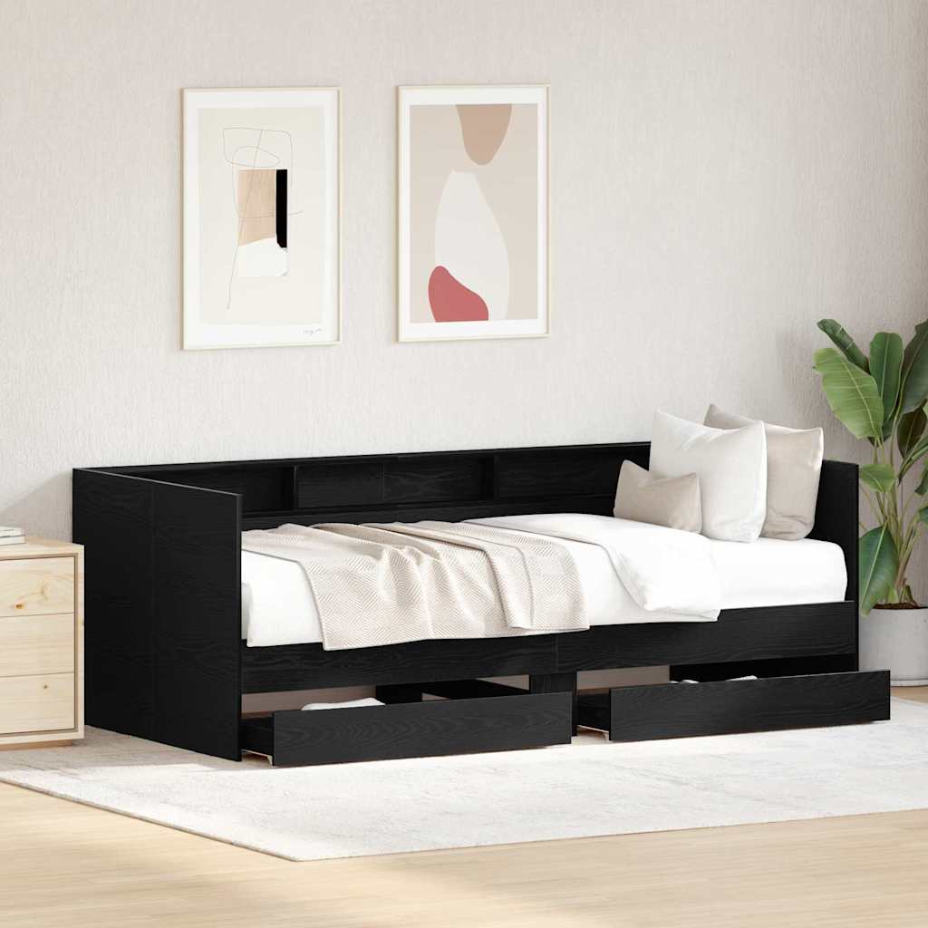 Krevet na dan Crni hrast 100 x 200 cm Konstruirano drvo