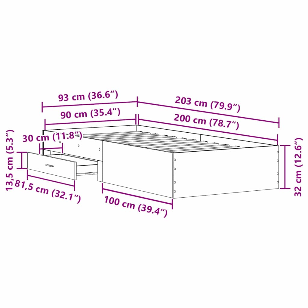 Krevetna konstrukcija Crni hrast 90 x 200 cm Konstruirano drvo