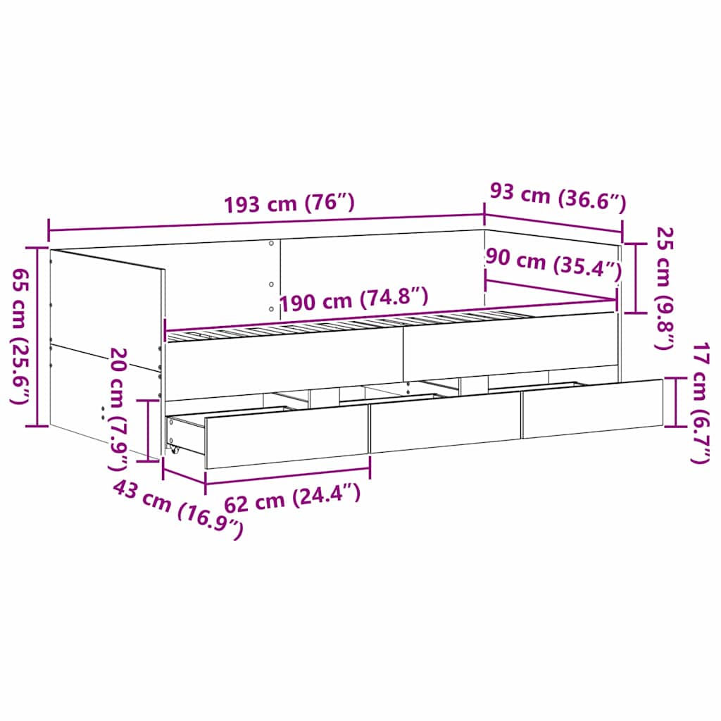 Krevet na dan Staro drvo 90 x 190 cm Konstruirano drvo