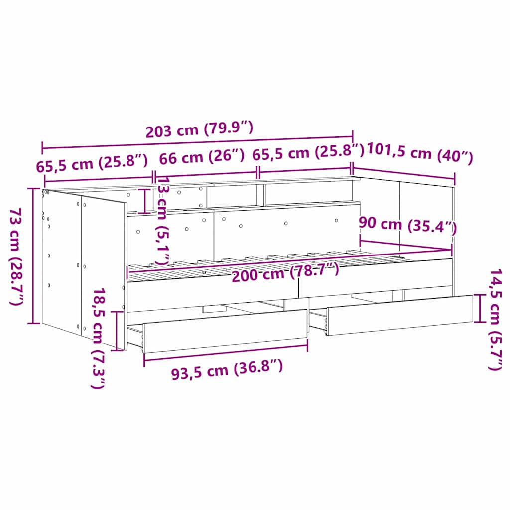 Krevet na dan Umjetnički hrast 90 x 200 cm Konstruirano drvo