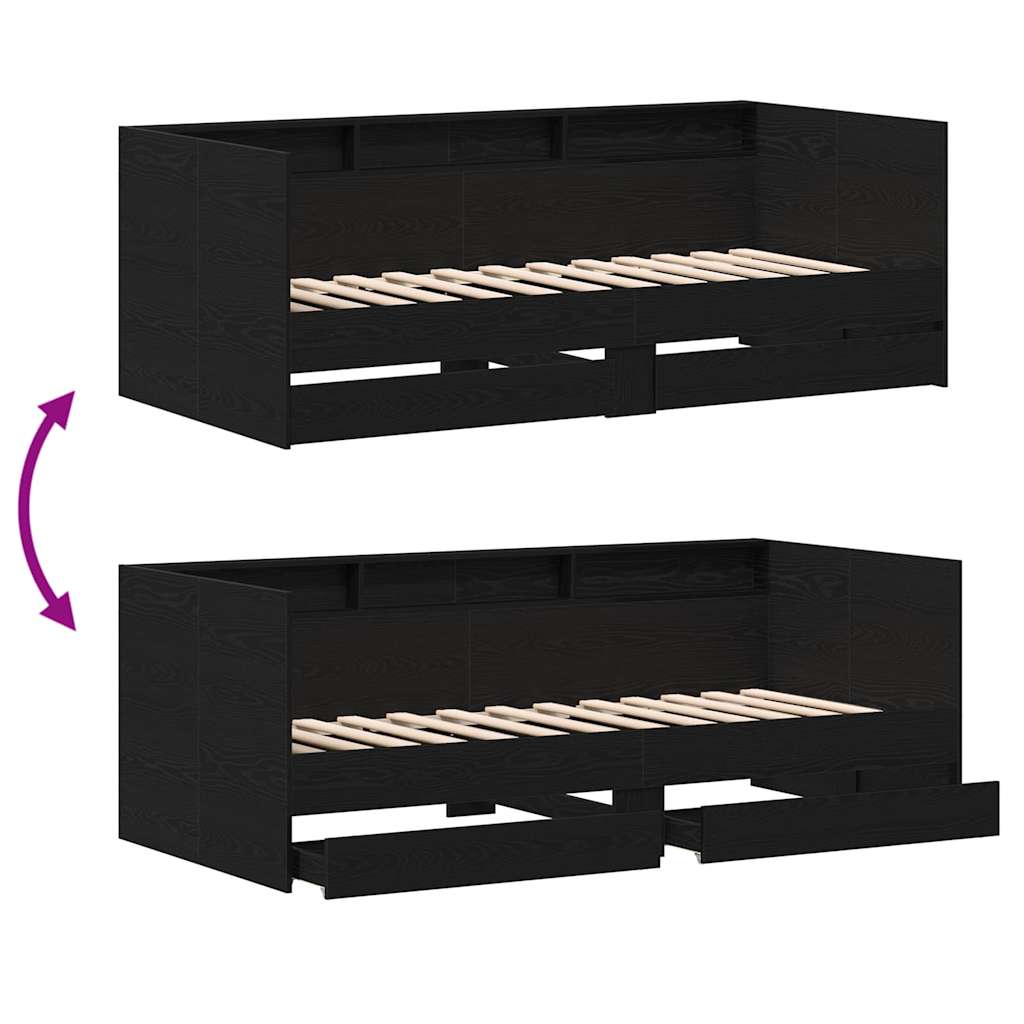 Krevet na dan Crni hrast 75 x 190 cm Konstruirano drvo