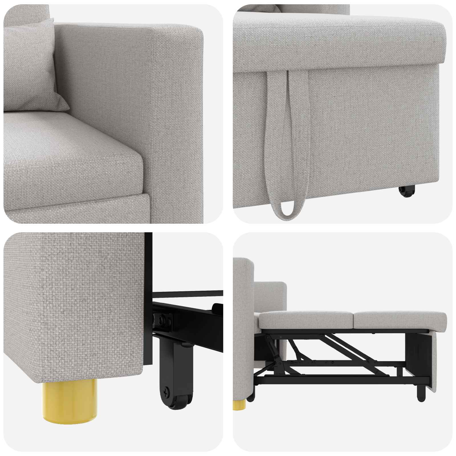 Sofa na razvlačenje Singl s kotačima Siva boja oblaka tkanina