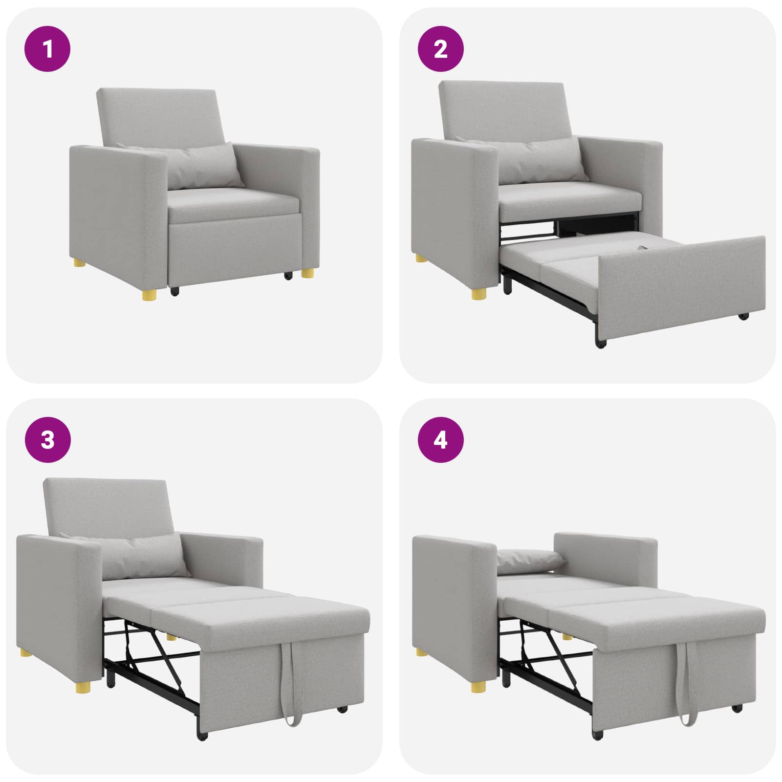 Sofa na razvlačenje Singl s kotačima Siva boja oblaka tkanina