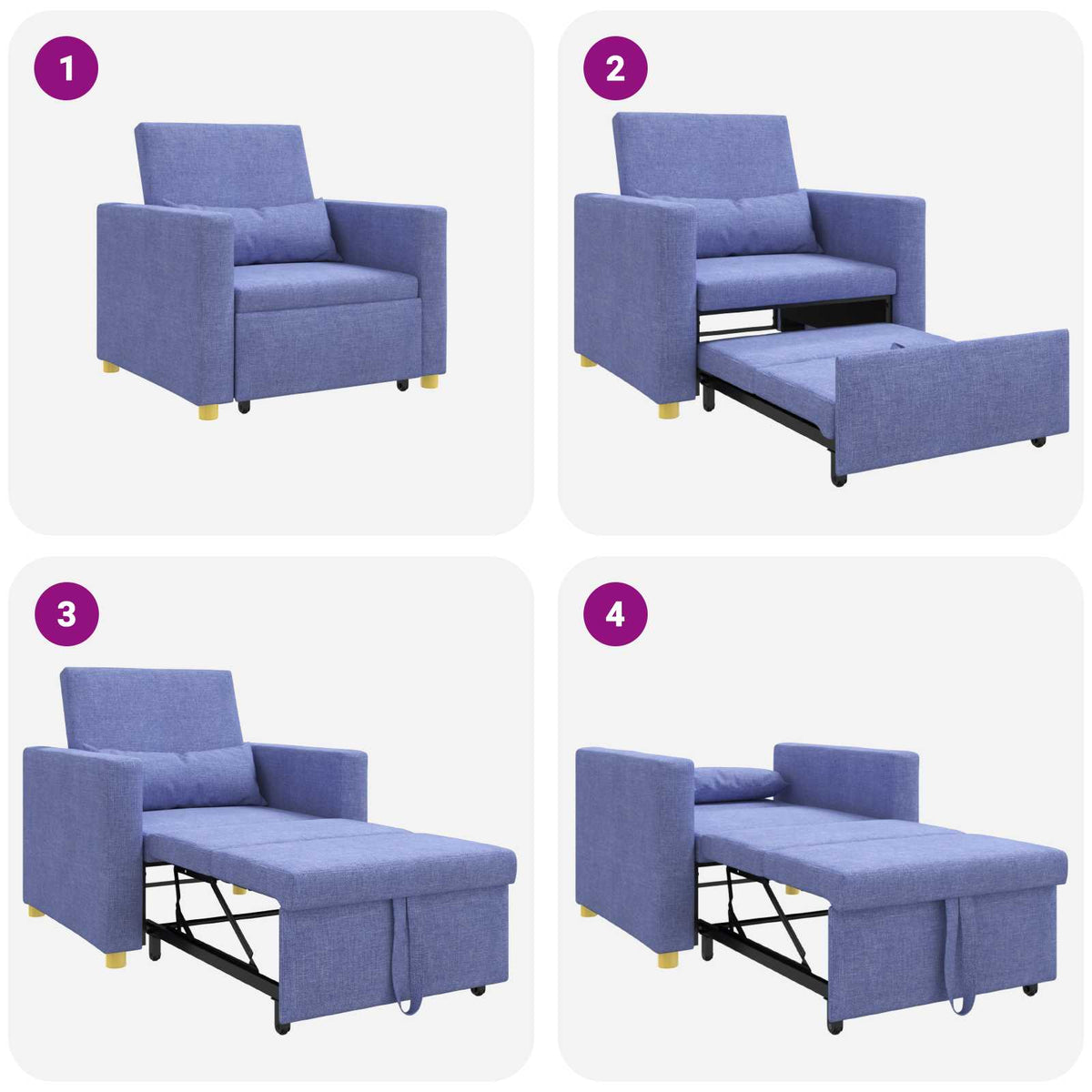 Sofa na razvlačenje Singl Trapere plave boje 90 x 165 x 87 cm