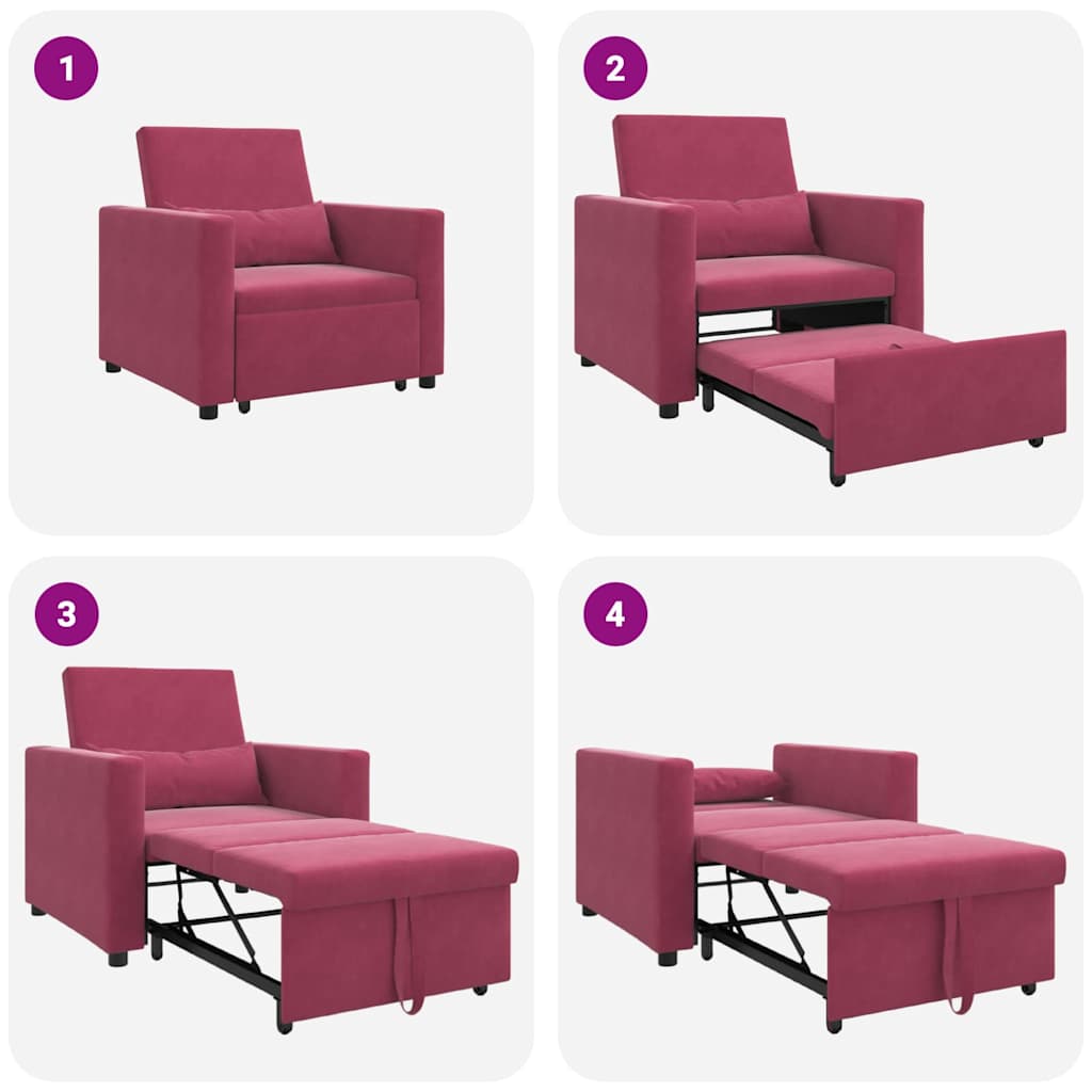 Sofa na razvlačenje Singl s kotačima boja crnog vina Baršun