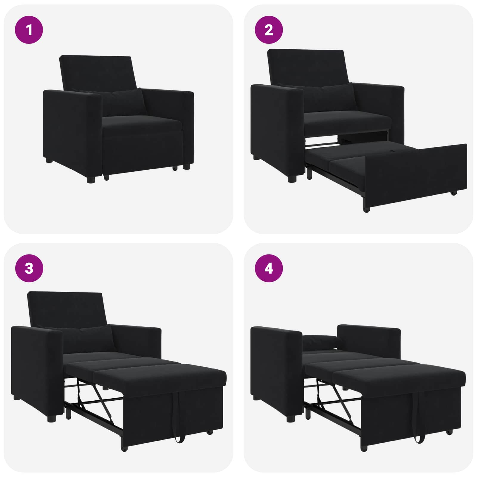 Sofa na razvlačenje Singl s kotačima Crna Baršun