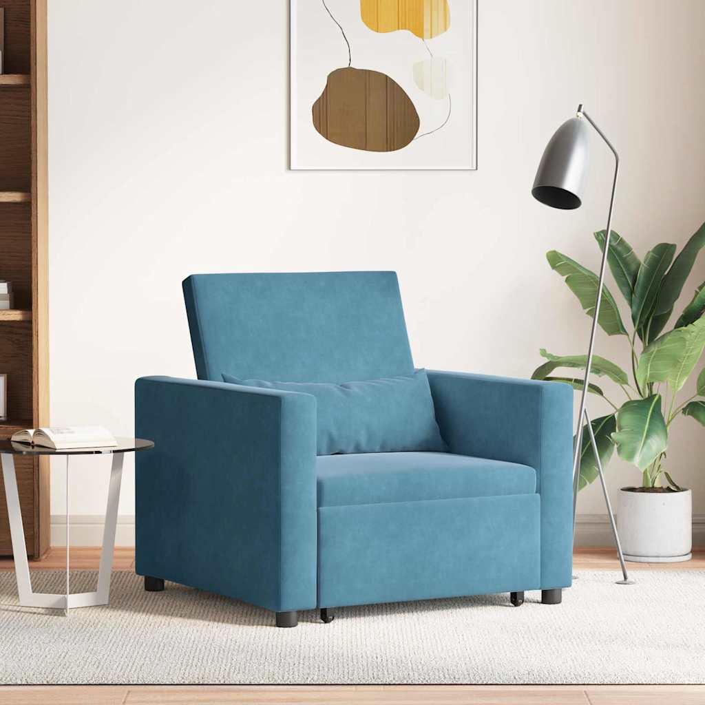 Sofa na razvlačenje Singl s kotačima Plava Baršun