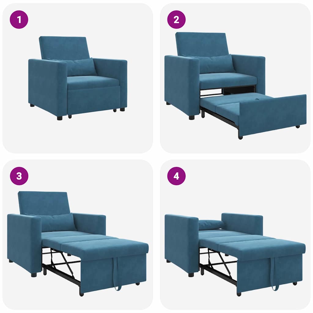 Sofa na razvlačenje Singl s kotačima Plava Baršun