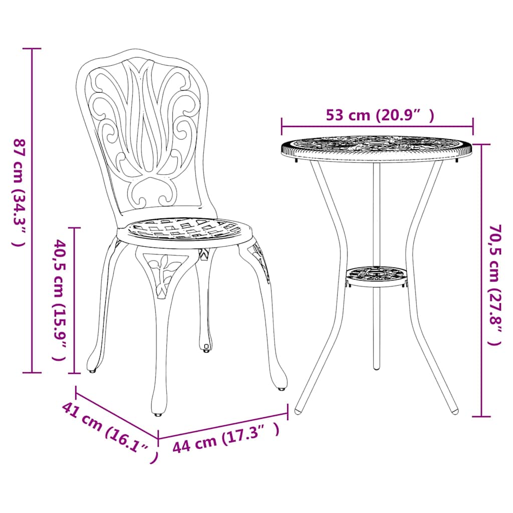 Bistro set za vrt 3 pcs Crna Aluminij