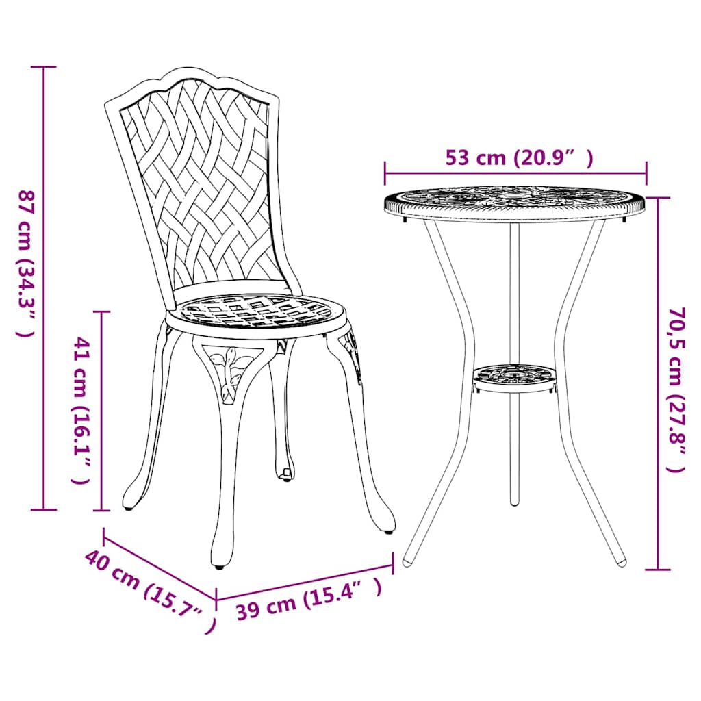 Bistro set za vrt 3 pcs Zelena Aluminij
