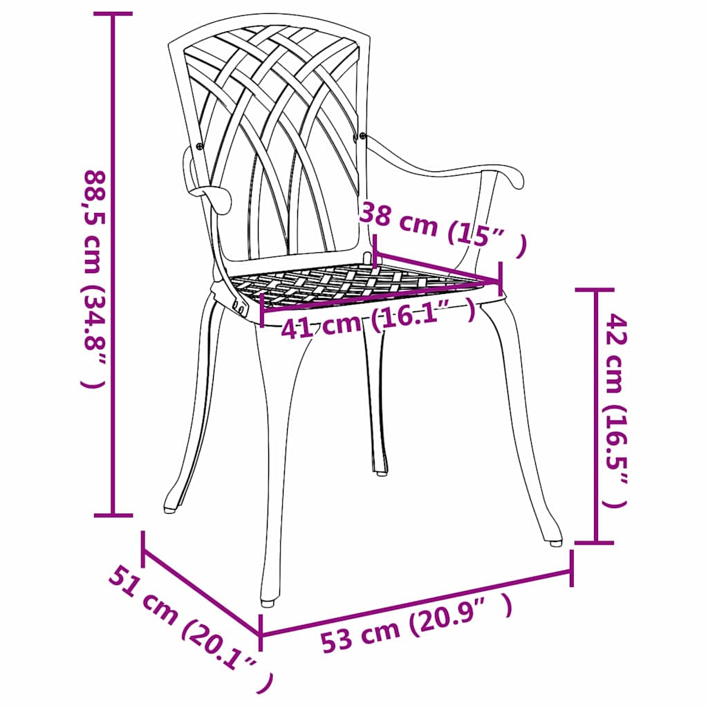 Vrtna stolica 2 pcs Bronzana 53 x 51 x 88,5cm Aluminij