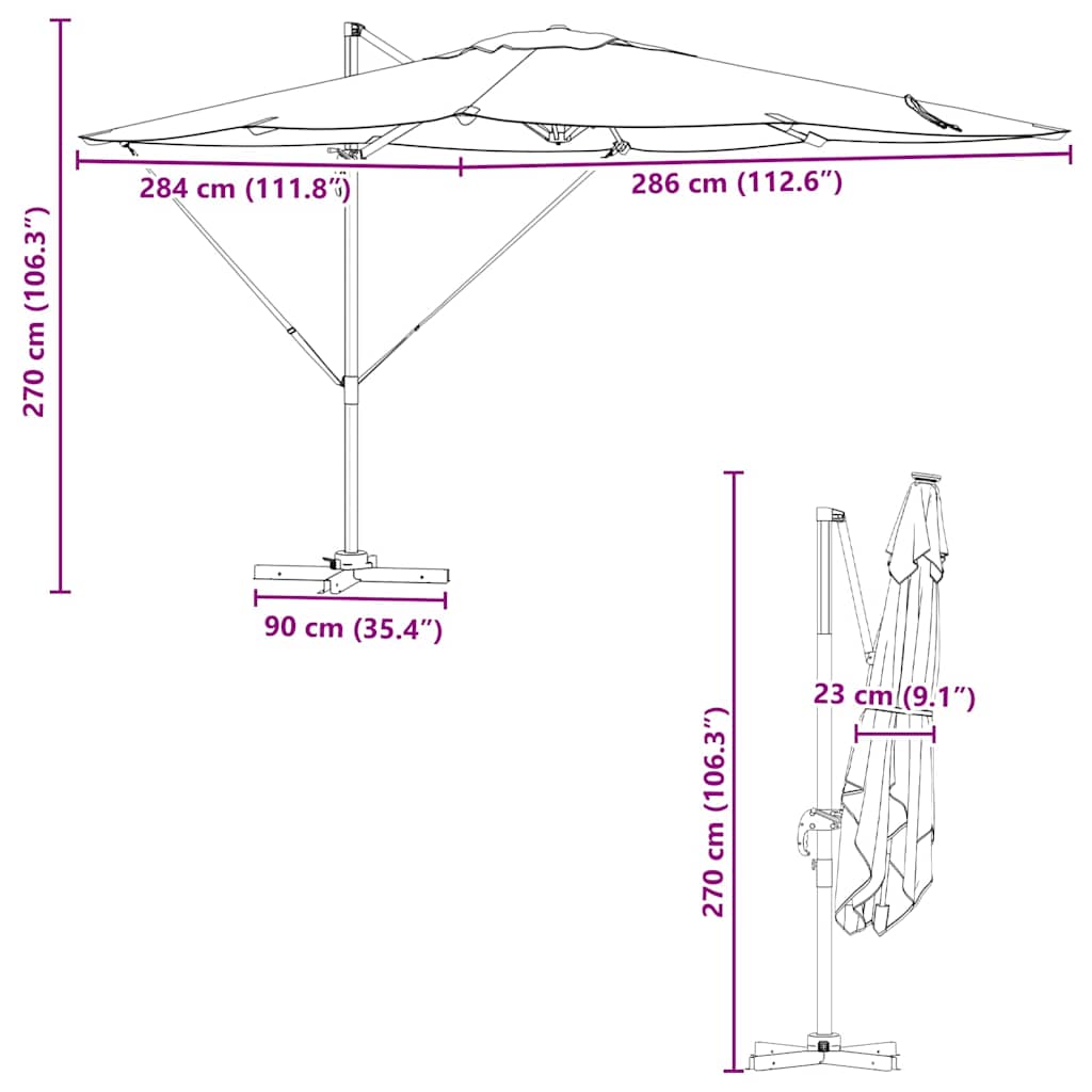 Roma Suncobran Bež 286 x 284 x 265 cm Aluminij i poliester