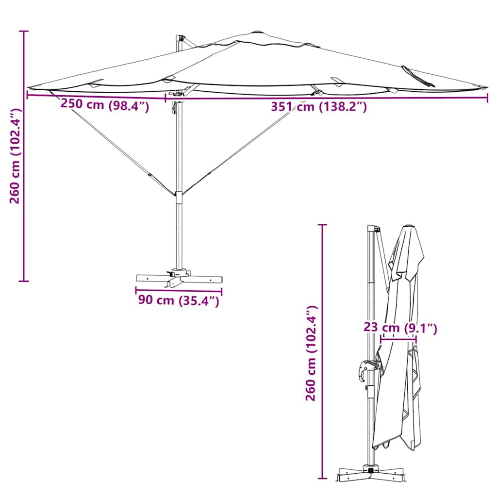 Suncobran Azurnoplava 351 x 250 x 260 cm Poliester i aluminij