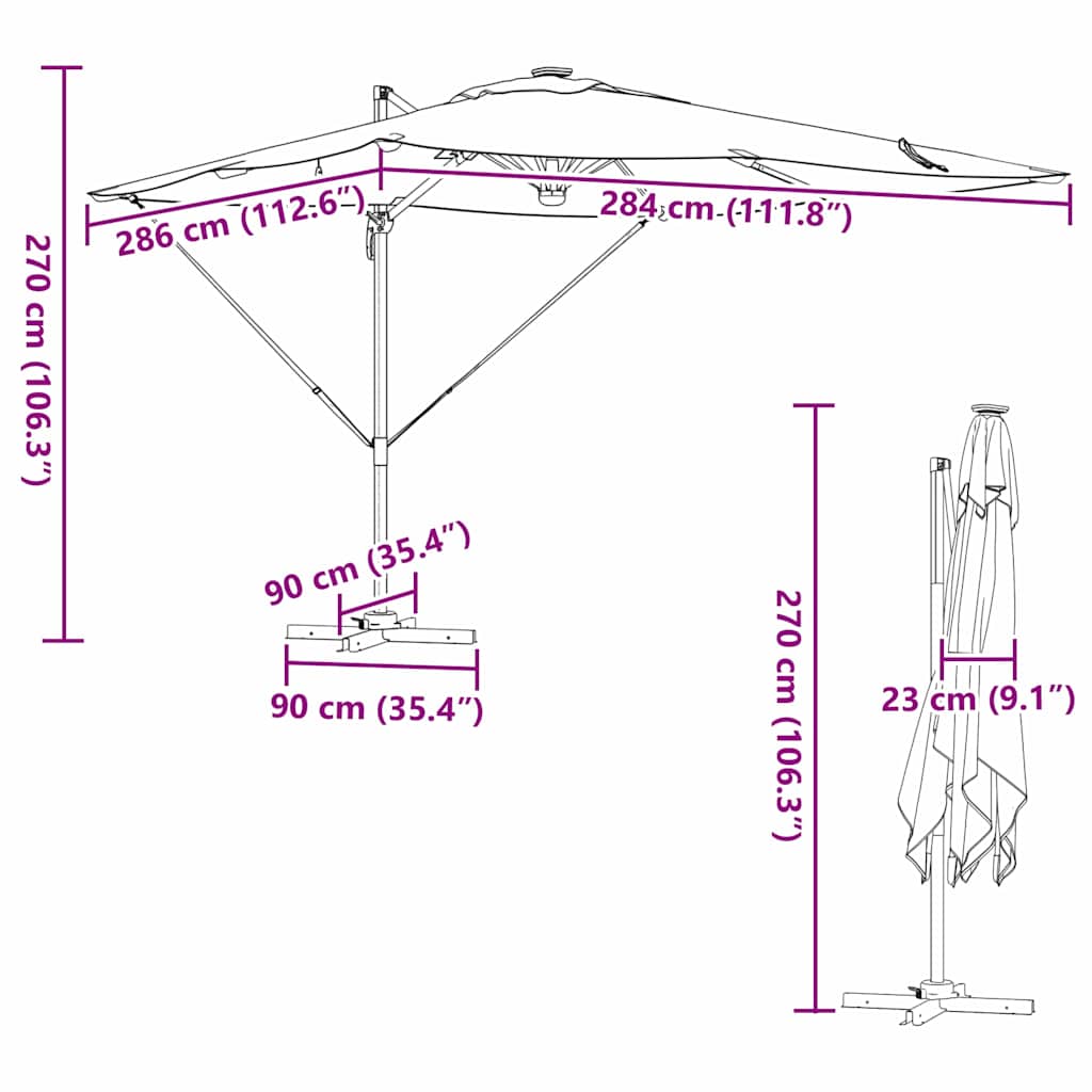 Roma Suncobran Crvena 286 x 284 x 270 cm Aluminij i poliester