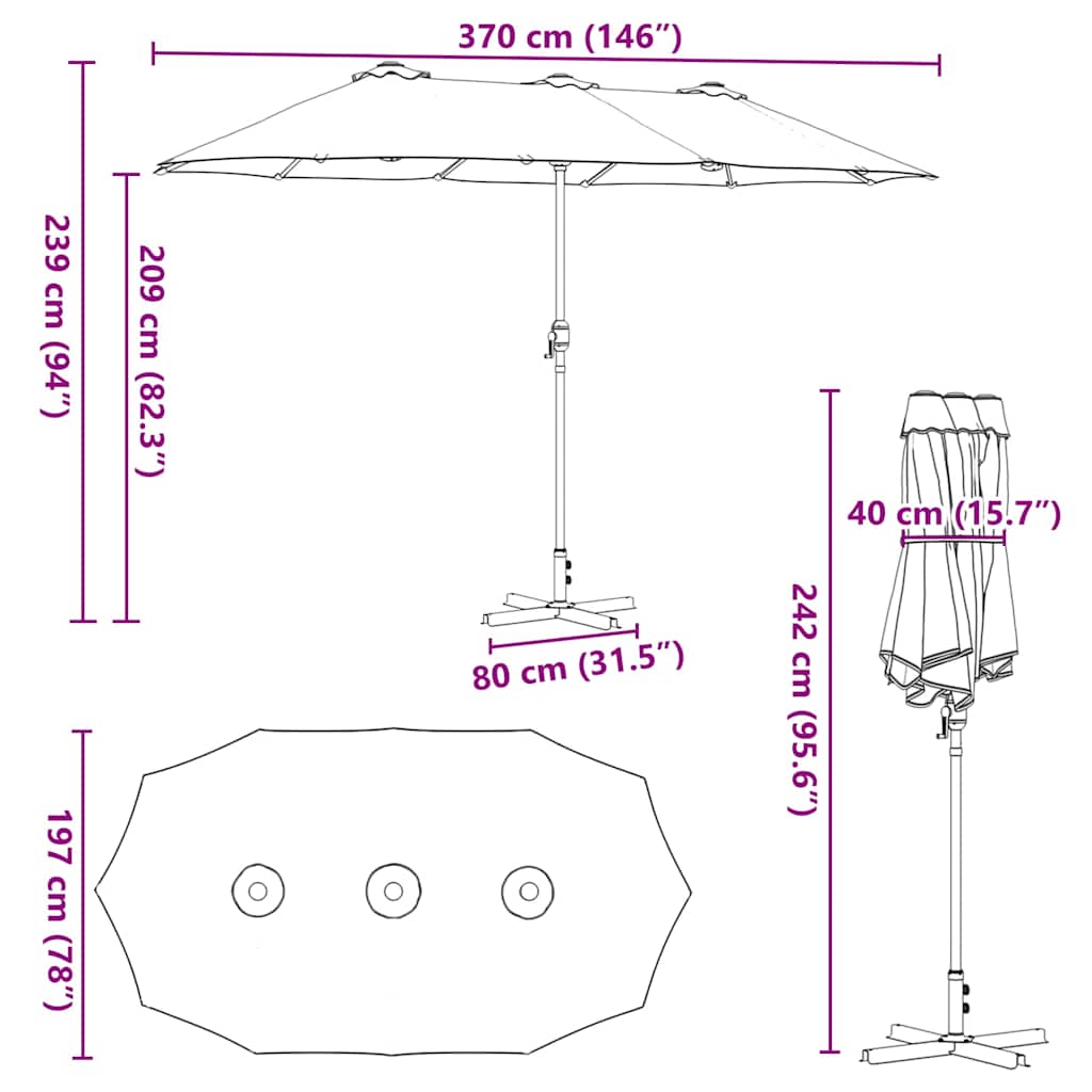 Vrtni suncobran Antracit 370 x 197 x 239 cm