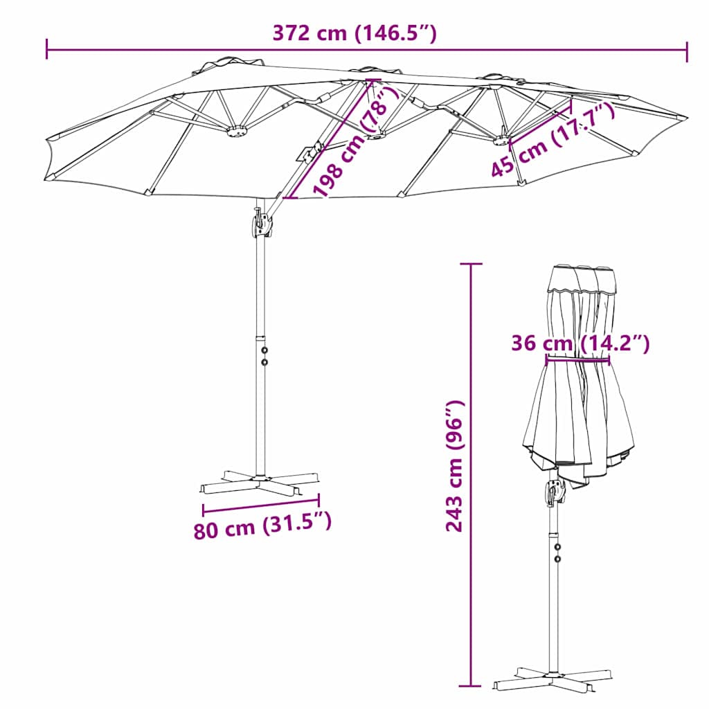 Suncobran Antracit 372 x 198 x 243 cm Poliester i aluminij