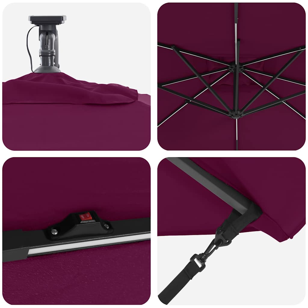 Suncobran s LED trakama Bordeaux Crvena 249 x 249 x 250 cm
