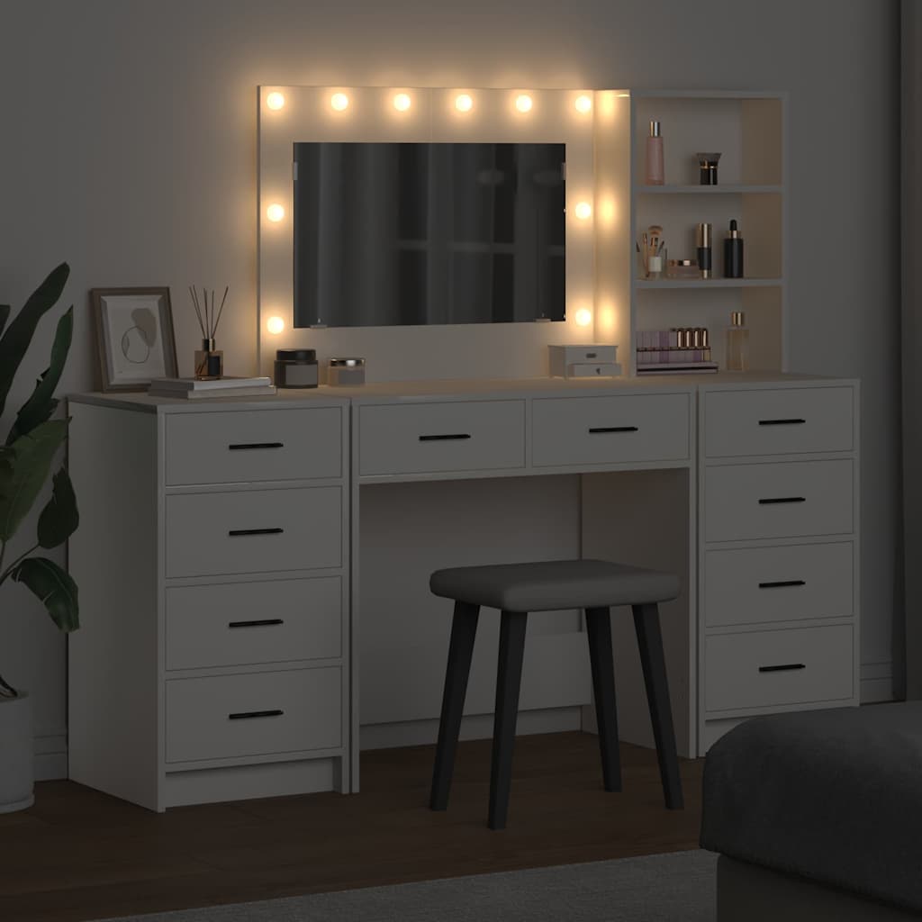Toaletni stol s ladicama 3 pcs Bijelo Konstruirano drvo