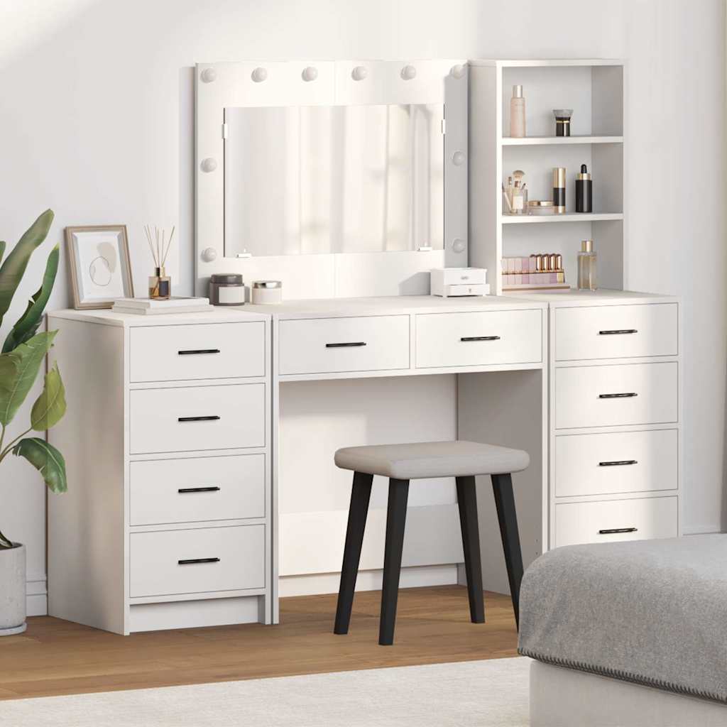 Toaletni stol s ladicama 3 pcs Bijelo Konstruirano drvo