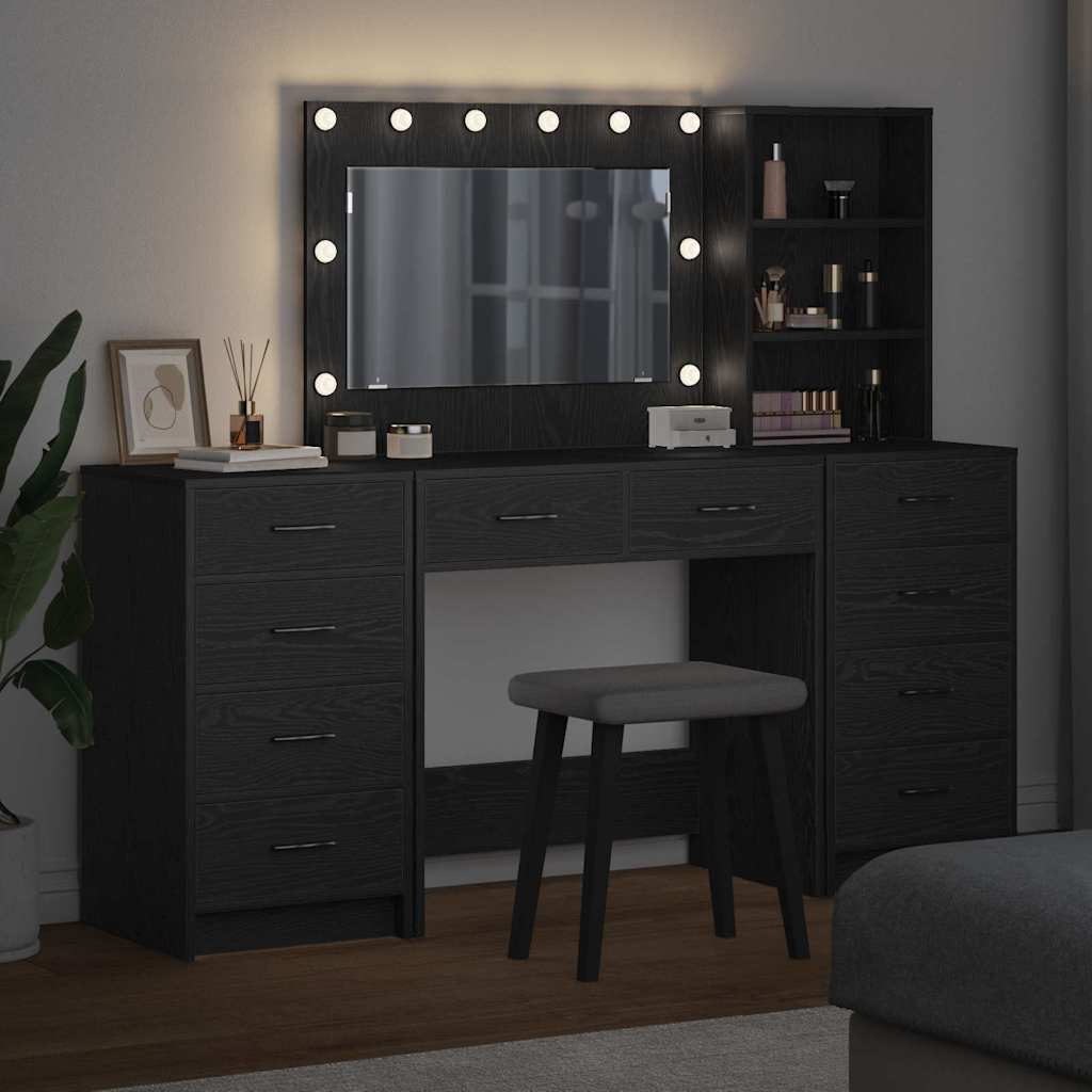 Toaletni stol s ladicama 3 pcs Crni hrast Konstruirano drvo