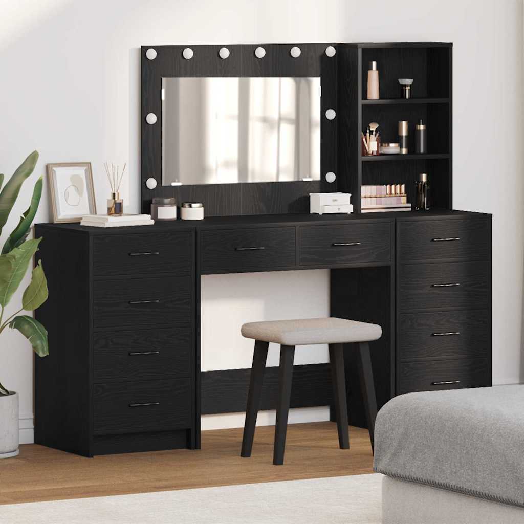 Toaletni stol s ladicama 3 pcs Crni hrast Konstruirano drvo