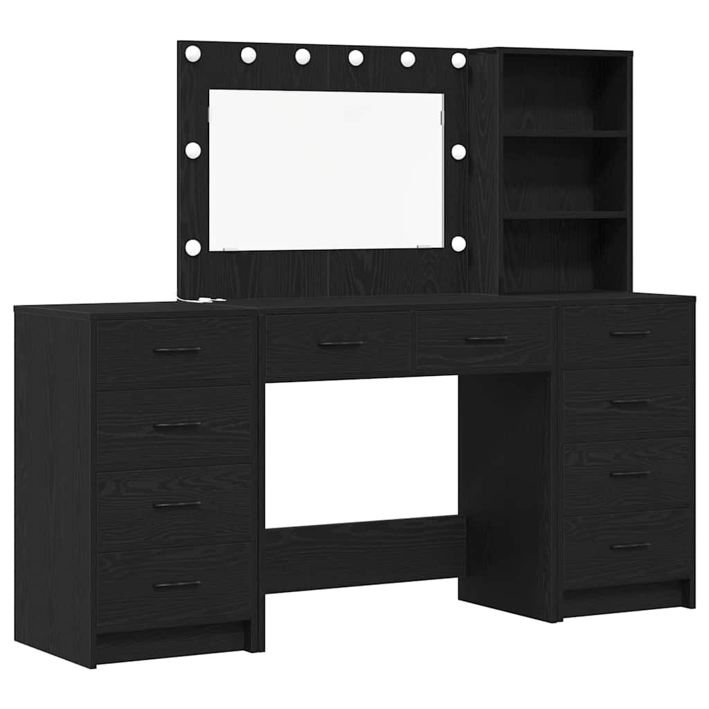 Toaletni stol s ladicama 3 pcs Crni hrast Konstruirano drvo