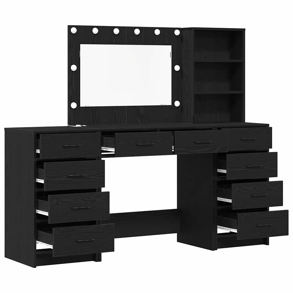 Toaletni stol s ladicama 3 pcs Crni hrast Konstruirano drvo