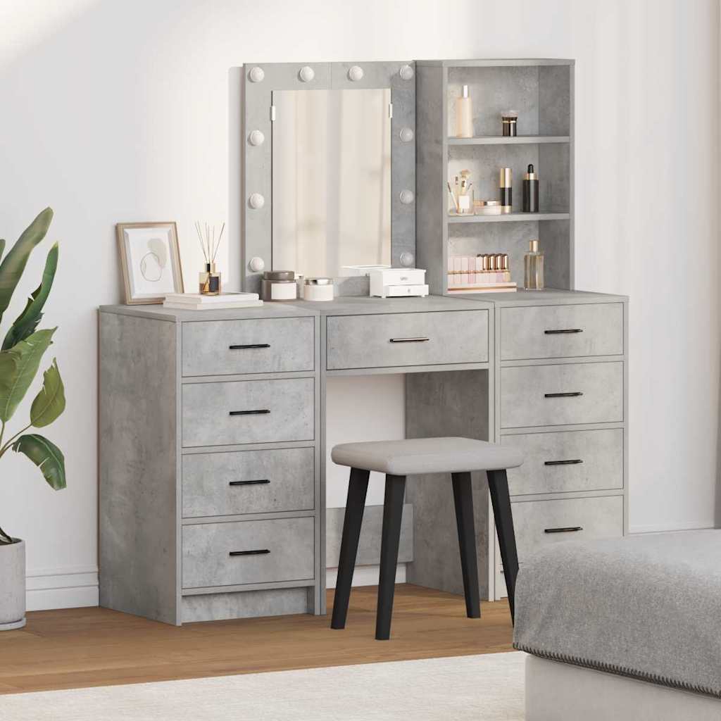 Toaletni stol s zrcalnim svjetlima 3 pcs Siva Konstruirano drvo