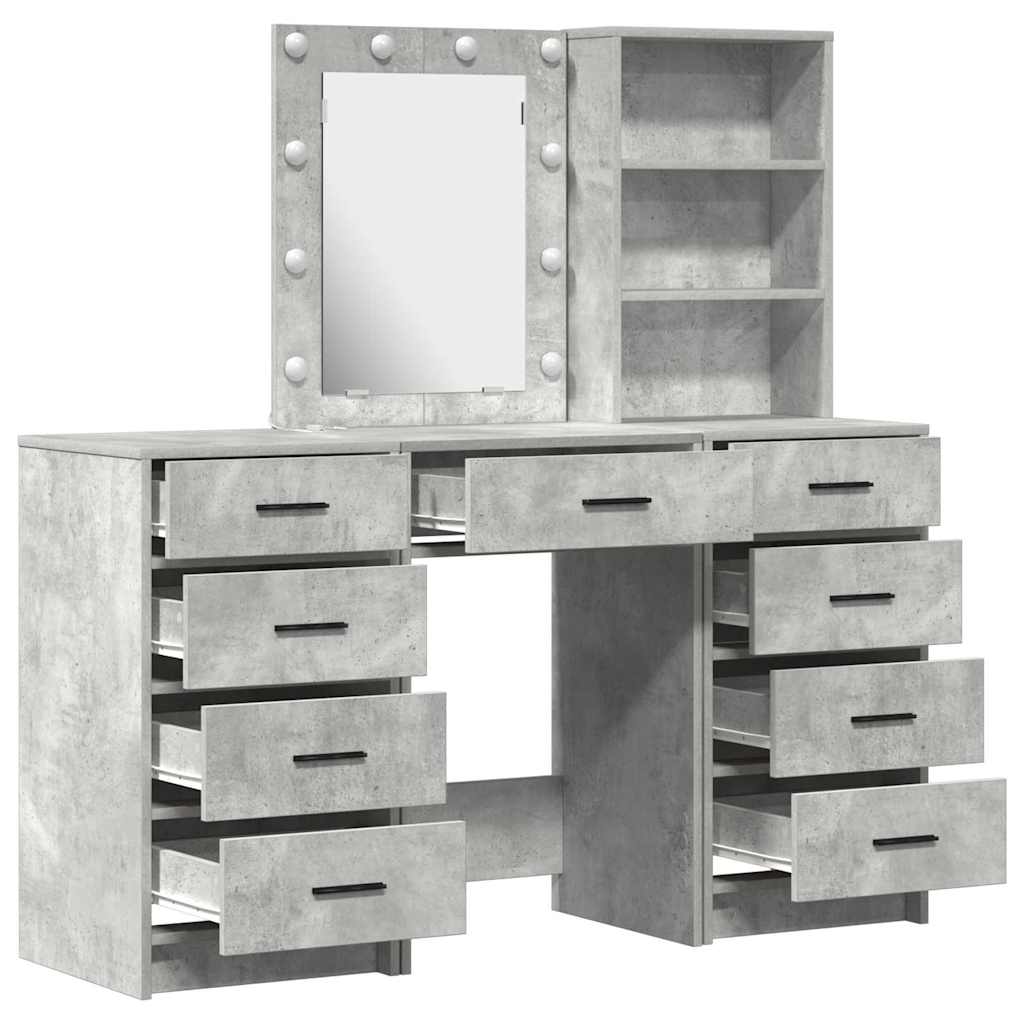 Toaletni stol s zrcalnim svjetlima 3 pcs Siva Konstruirano drvo