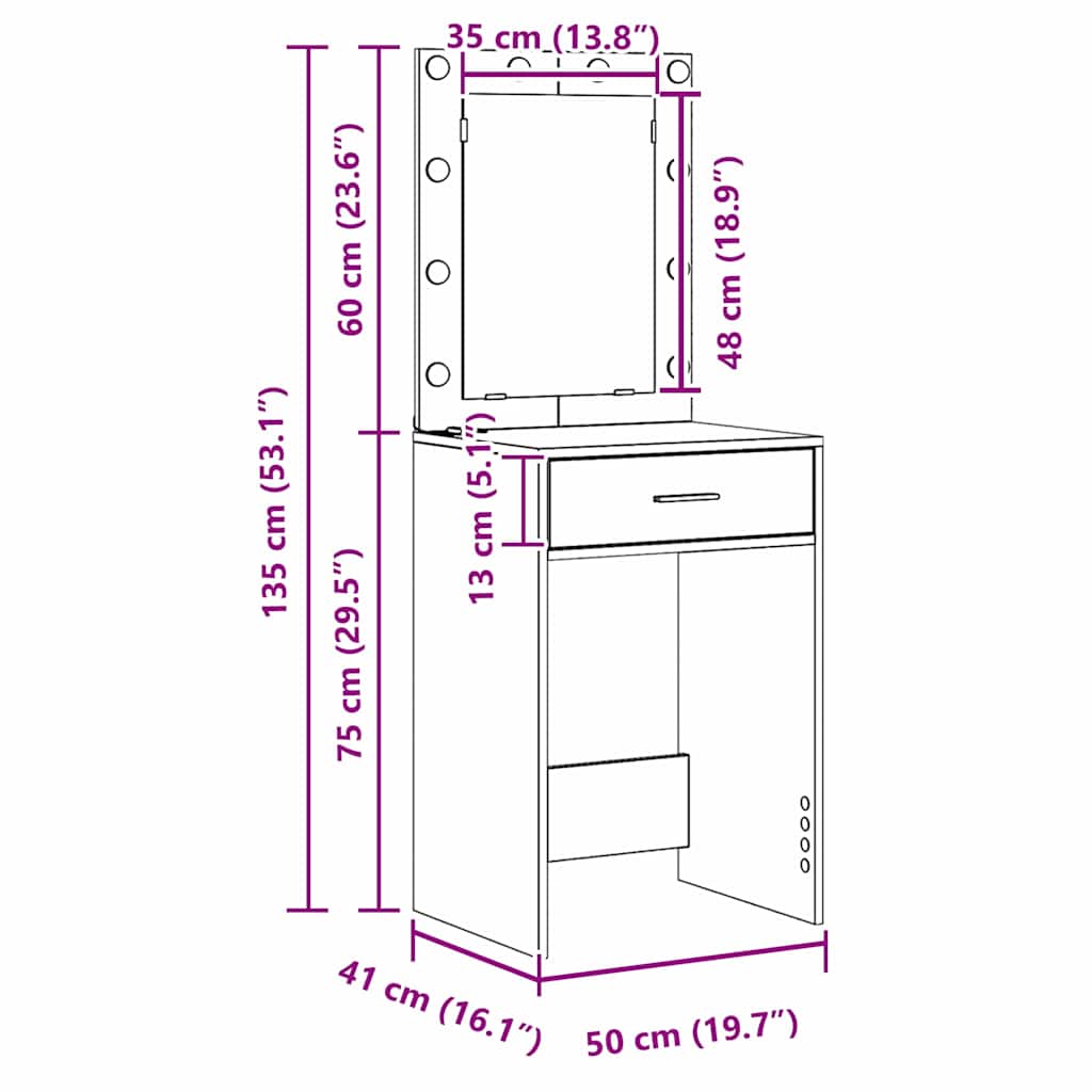 Toaletni stol s zrcalnim svjetlima 3 pcs Siva Konstruirano drvo