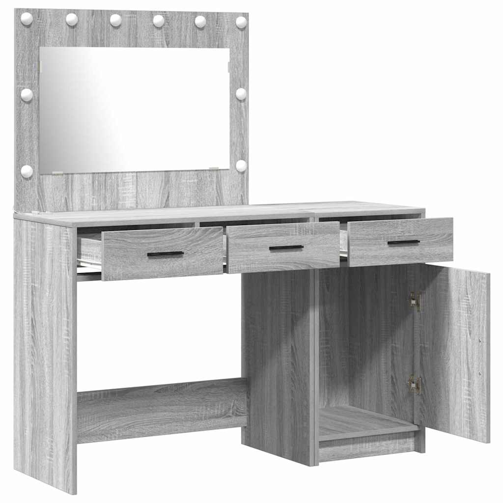 Toaletni stol s zrcalnim svjetlima 2 pcs Siva Konstruirano drvo