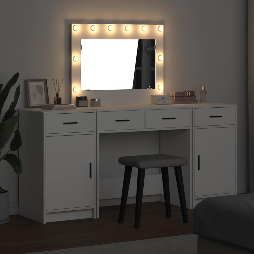 Toaletni stol s ladicama 3 pcs Bijelo Konstruirano drvo