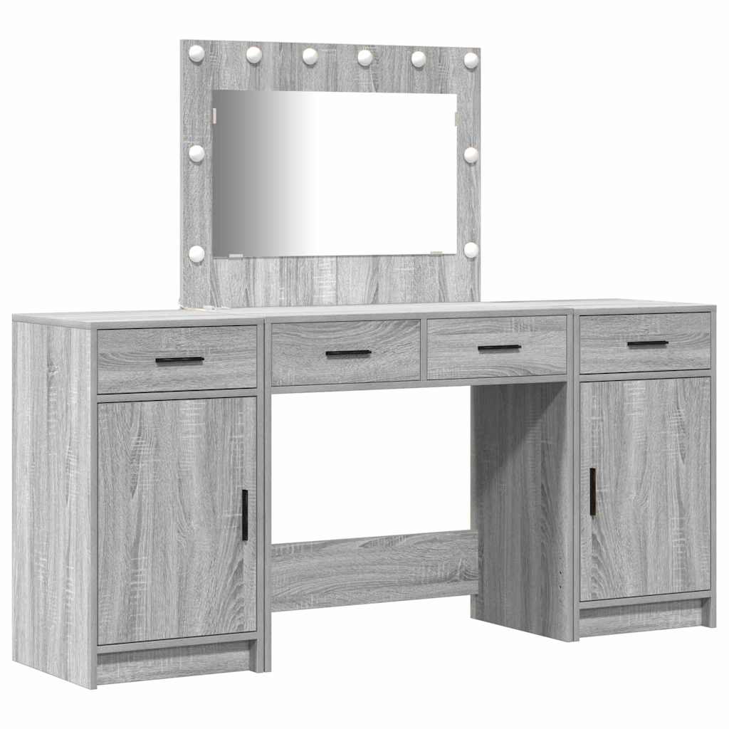 Toaletni stol s zrcalnim svjetlima 3 pcs Siva Konstruirano drvo