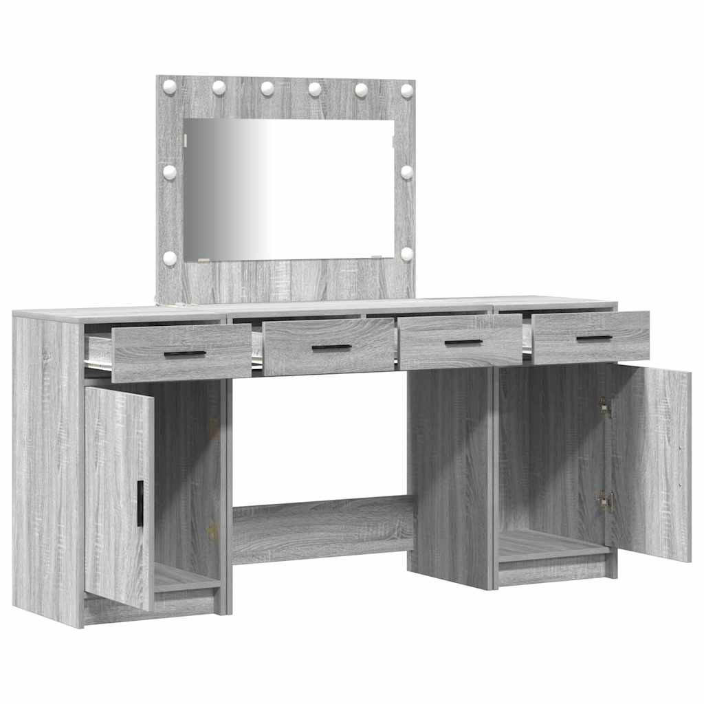 Toaletni stol s zrcalnim svjetlima 3 pcs Siva Konstruirano drvo