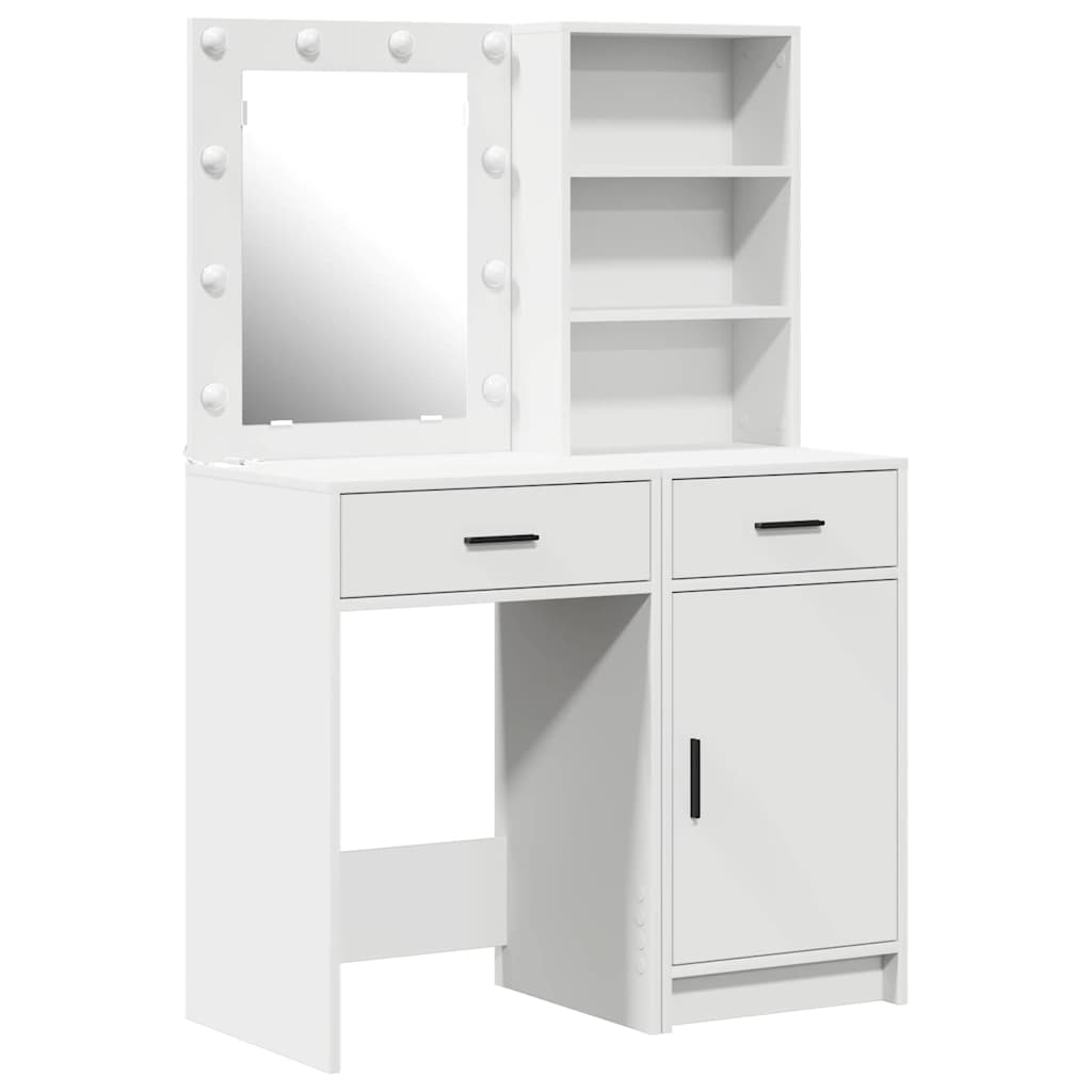Set stola za oblačenje s LED 2 pcs Bijelo Konstruirano drvo